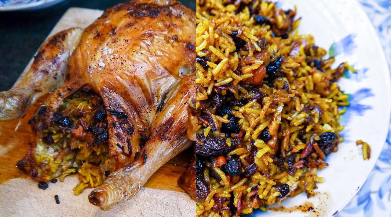 Roast chicken with Persian rice