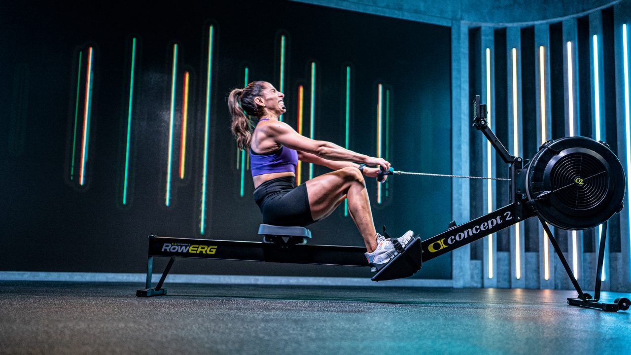 Fiit coach Alice Ferriera demonstrating a rowing class